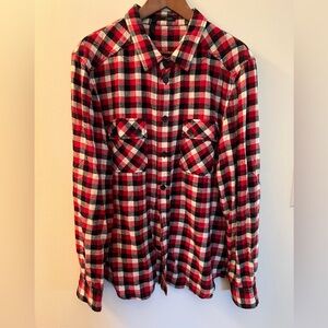 OBAKKI Men’s Checked Flannel L/S Button Up Shirt w/2 Front Pockets, XXL